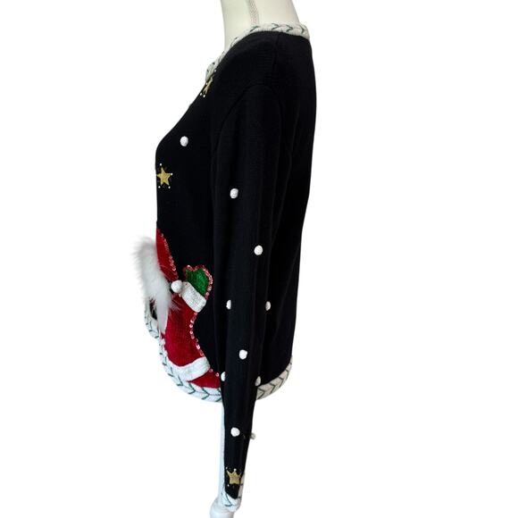 Vintage JACK B. QUICK Sweater Womens PM Christmas Santa Embellished Feathers - Picture 4 of 10